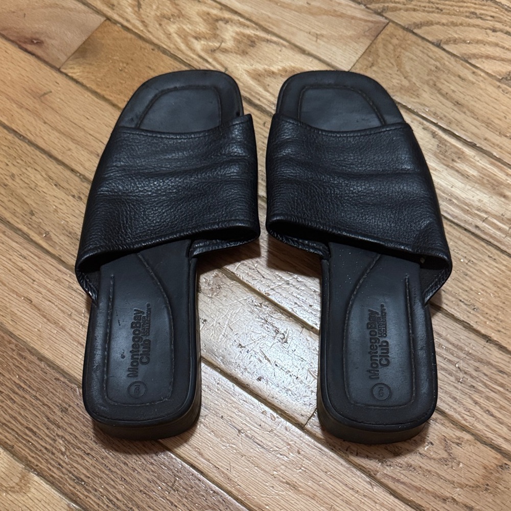 Montego Bay Club Black Leather Mules - Sleek stylish open toe with heel. Sz 9